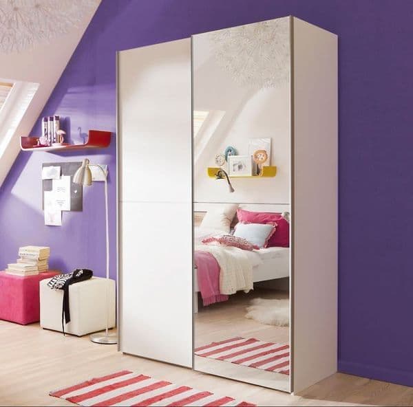 Ileth White Mirrored Sliding Wardrobe - 120cm