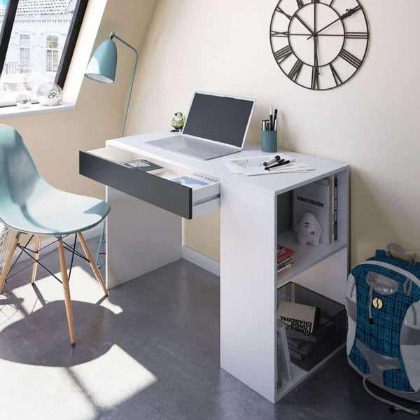 Fenin Grey & White Desk - With Drawer & Shelves