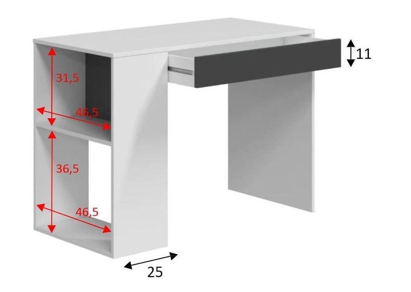 Fenin Grey & White Desk - With Drawer & Shelves