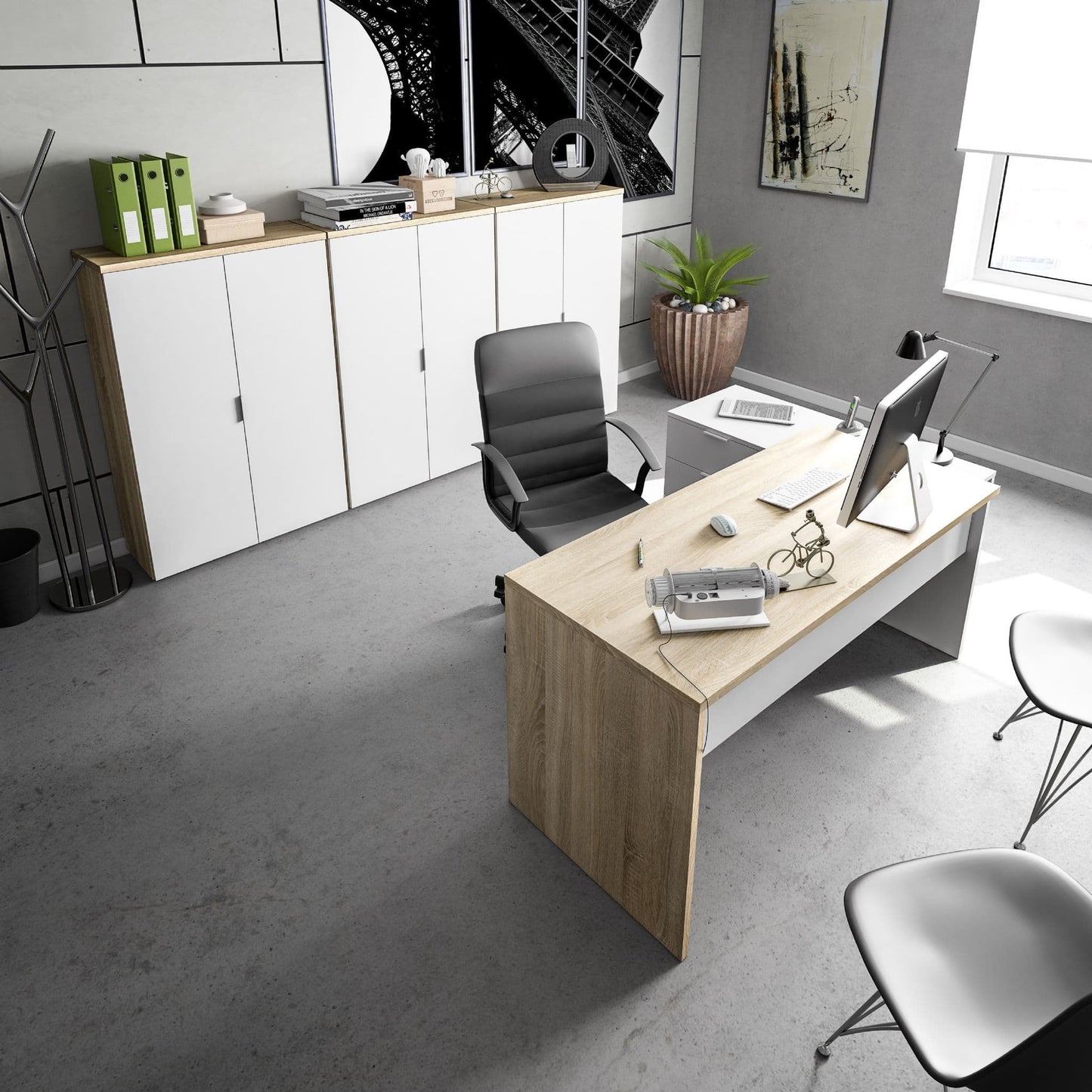 Elis Oak & White Reversible Desk - Home Office