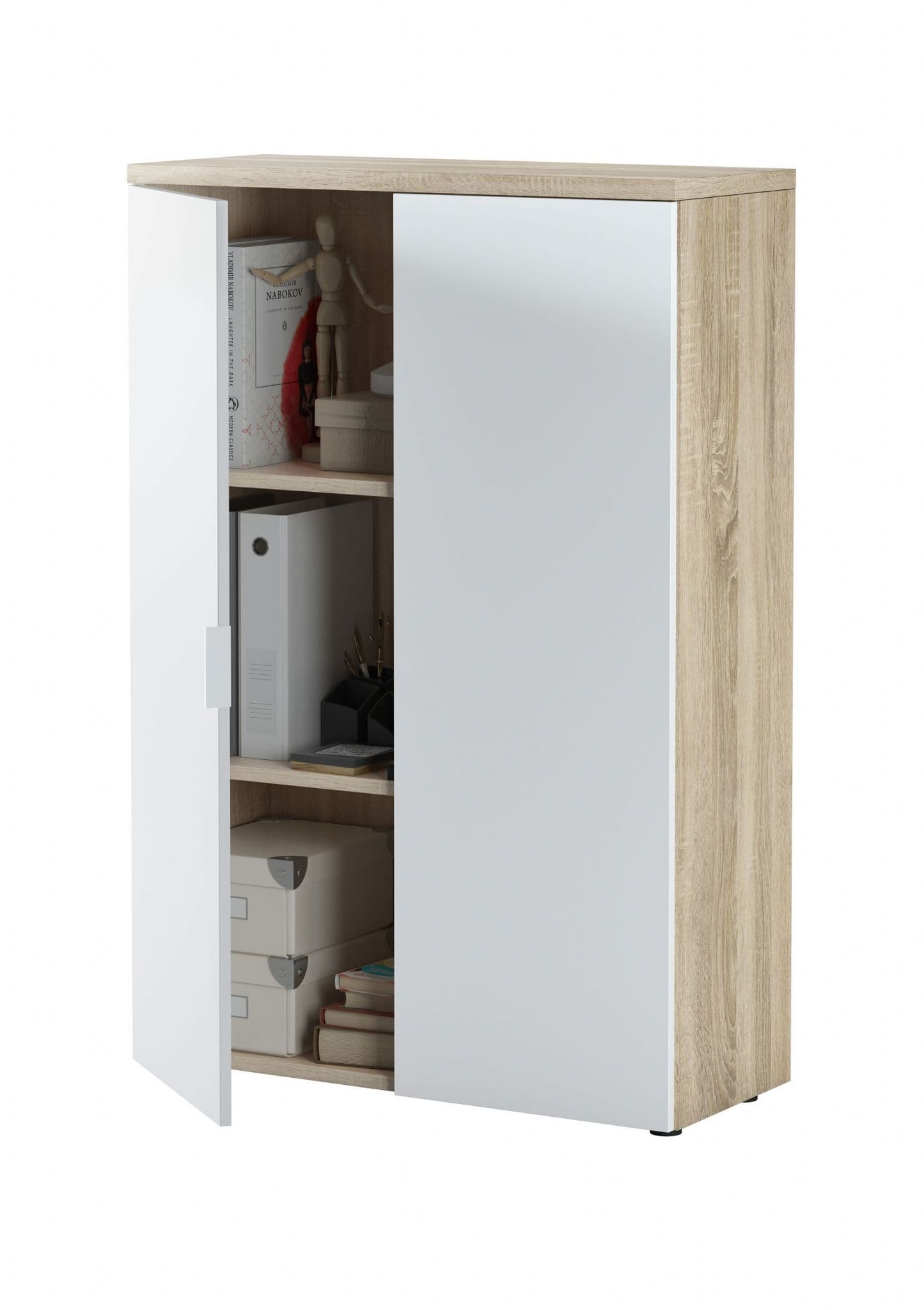 Helur Oak & White Storage Cupboard - Modern