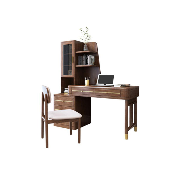 SK21 Office Desk With Side Storage, Rosewood & Gold | Weilai Concept