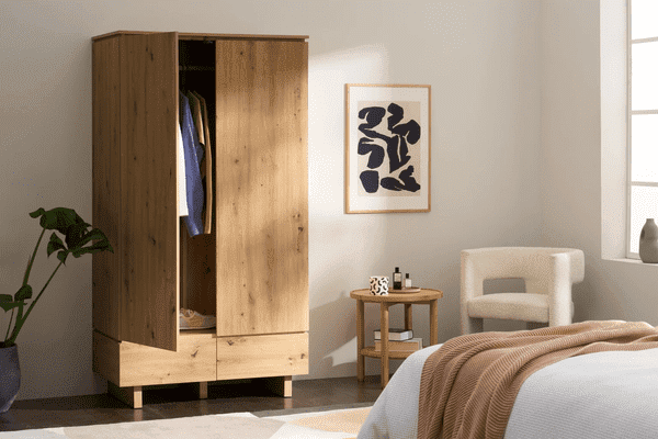 Selum Oak Double Wardrobe - 2 Door, 2 Drawer