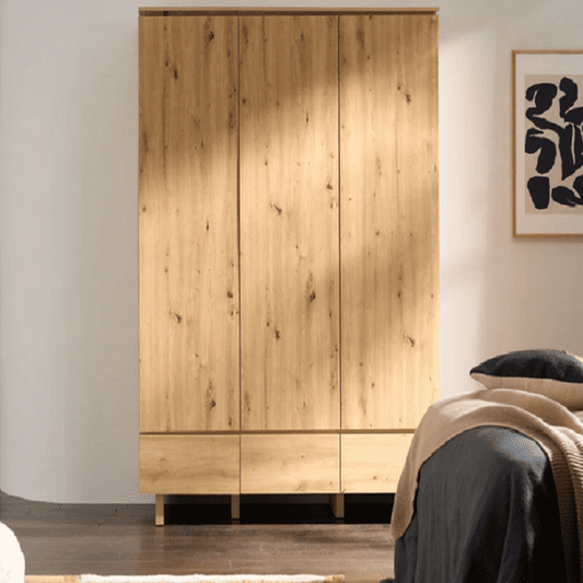 Loreo Oak Triple Wardrobe - 3 Door, 3 Drawer