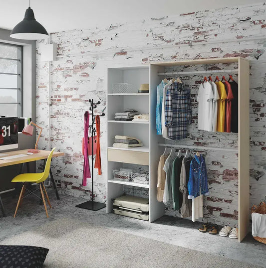Kelil Oak & White Open Wardrobe - With Shelves
