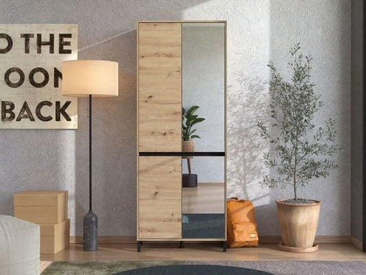 Ilos Oak Shoe Cabinet - Mirrored, 40 Pair