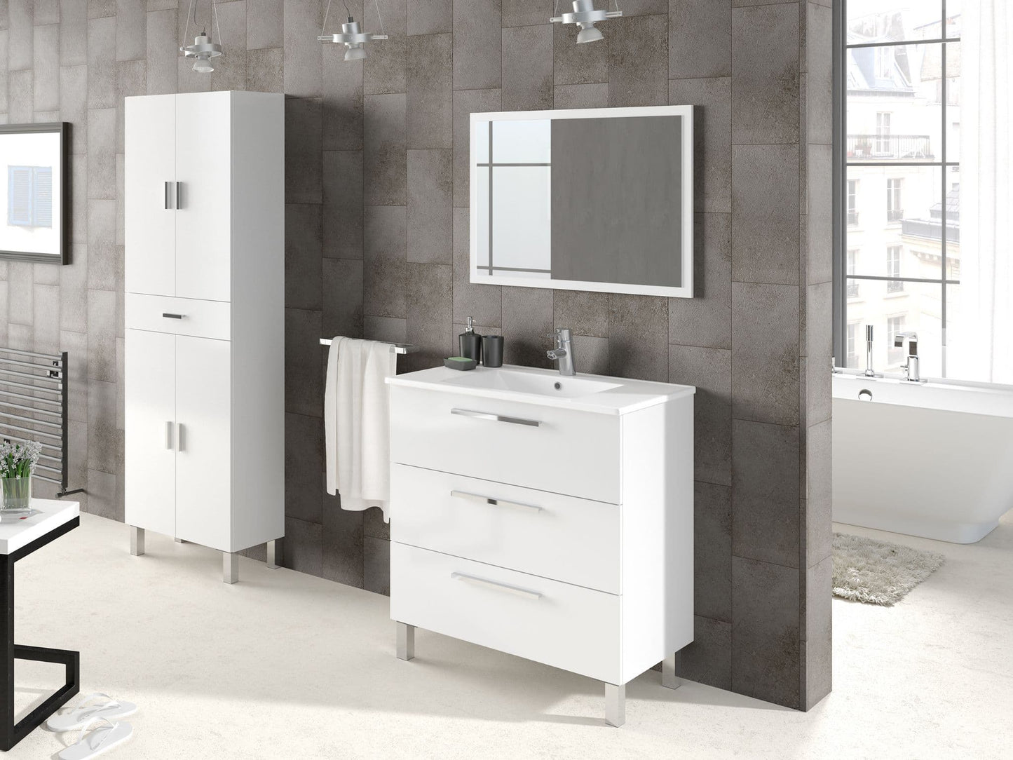 Elan White Bathroom Vanity - Sink & Storage