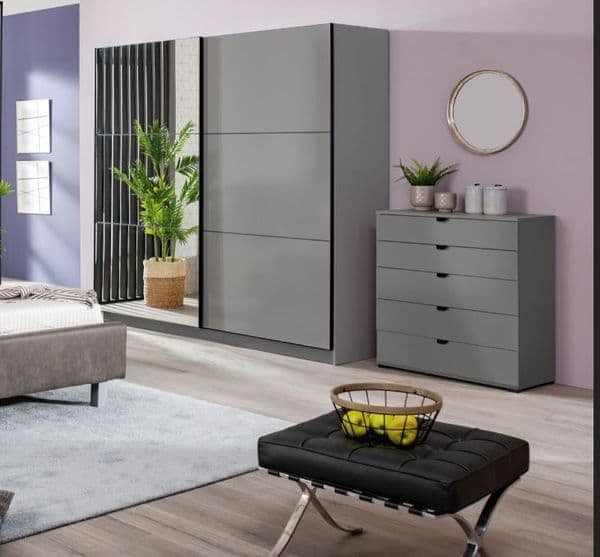 Garan Grey Sliding Wardrobe - Mirrored, 220cm