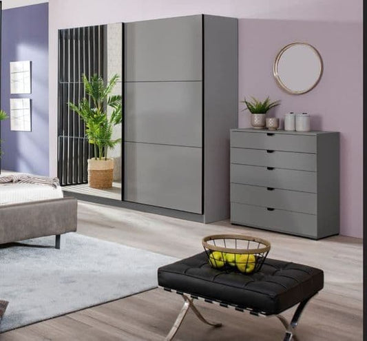 Garan Grey Sliding Wardrobe - Mirrored, 220cm