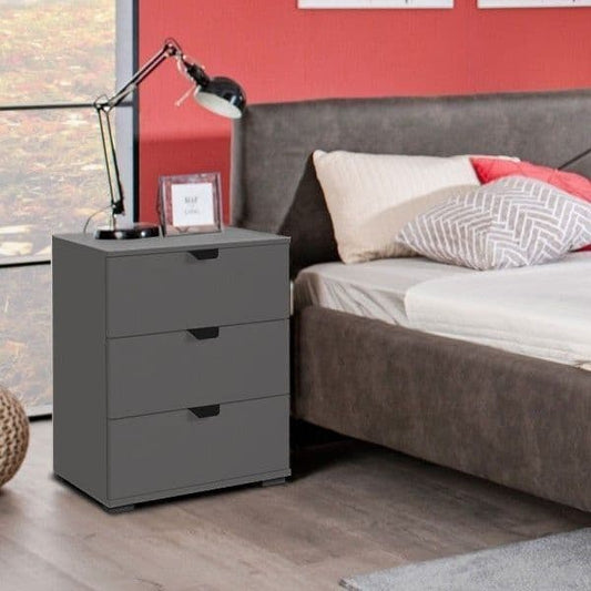 Peran Grey Bedside Table - 3 Drawer