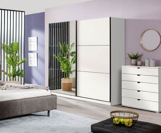 Zorar White Sliding Wardrobe - Mirrored, 220cm