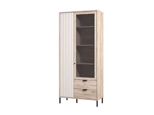 Perion Grey Oak Display Cabinet - 2 Door
