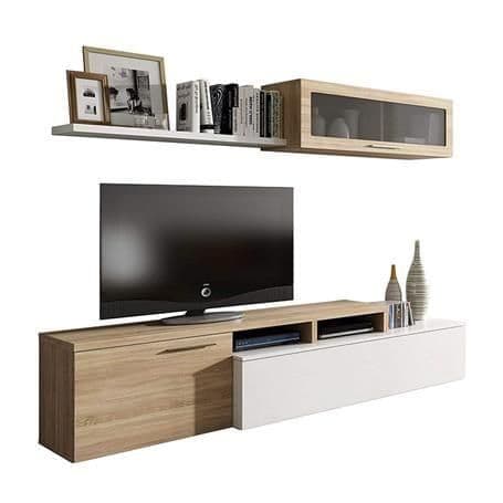 Voror White & Oak L-Shaped TV Unit - Reversible