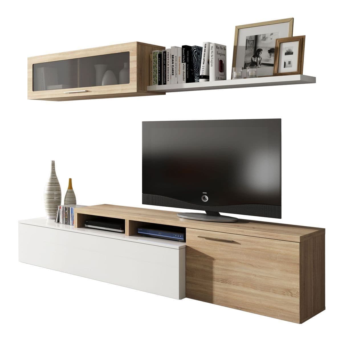 Voror White & Oak L-Shaped TV Unit - Reversible