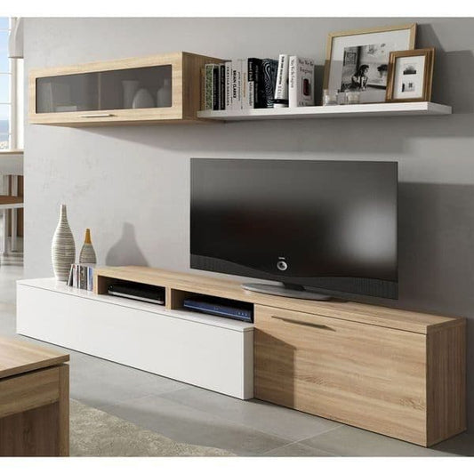 Voror White & Oak L-Shaped TV Unit - Reversible