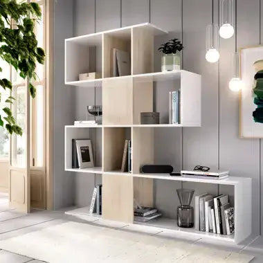Fenur White & Oak Bookcase - Gloss Finish