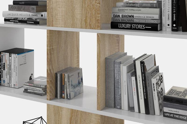 Fenur White & Oak Bookcase - Gloss Finish