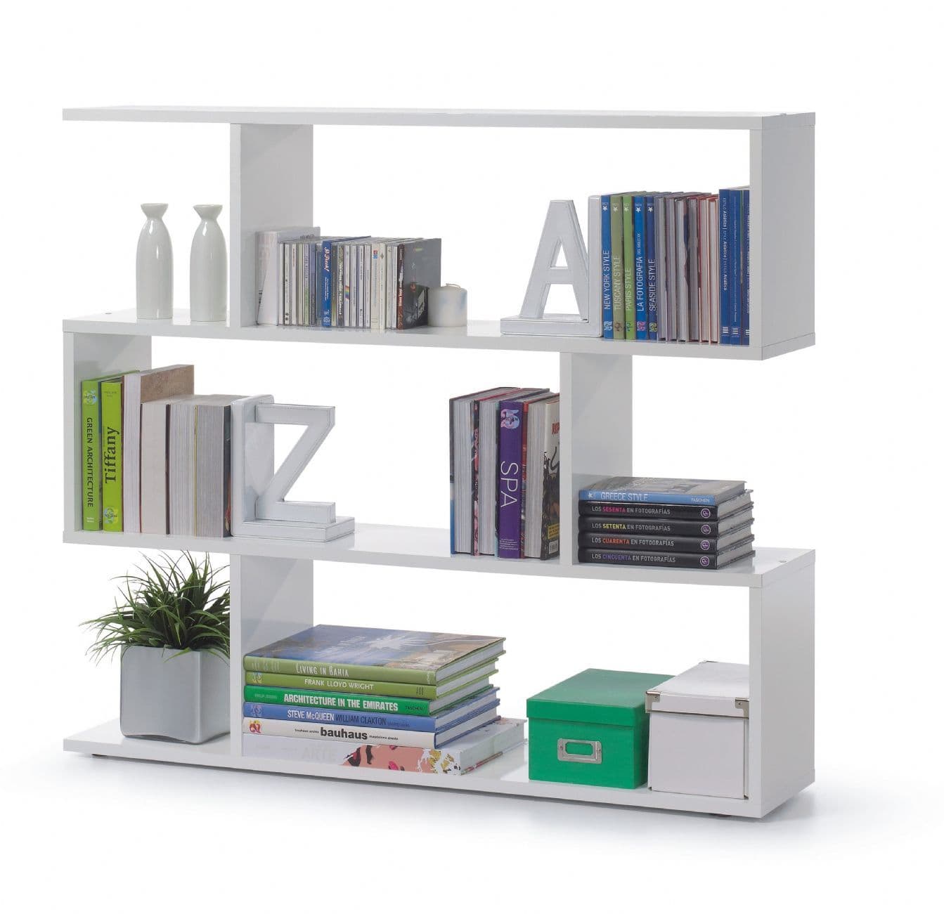 Zoril White Short Bookcase - Gloss Finish