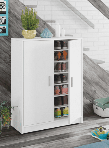 Garur White Shoe Cupboard - Large Storage